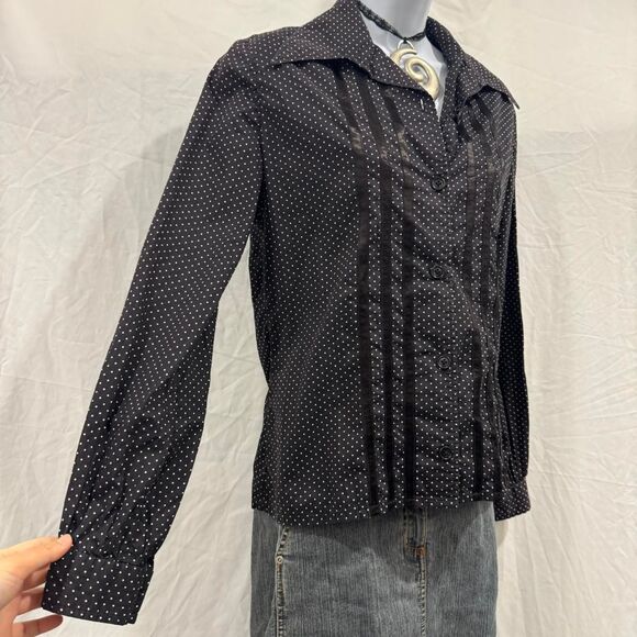 Vintage Y2K Liberty of London Black Polka Dot Button Down Blouse Cotton - Picture 5 of 8